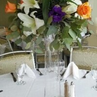 tall orange, purple and white centerpiece tall orange, purple and white centerpiece