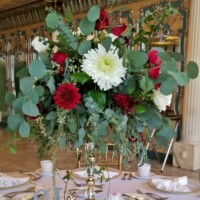 Burgundy and White with Eucalyptus Tall Centerpiece Burgundy and White with Eucalyptus Tall Centerpiece