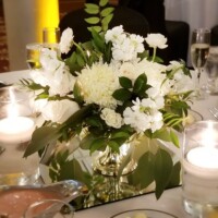 Low bowl with flowers & candles Low bowl with flowers & candles