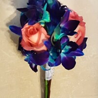 Blue Orchids & Peach Rose Mini Bouquet