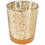 Mercury Glass Votive Candle Holder. 2.75" H (12pcs, Speckled Gold). Just Artifacts Mercury Glass Votive Candle Holder 2.75" H (12pcs, Speckled Gold) -Mercury Glass Votive Tealight Candle Holders for Weddings, Parties and Home Decor