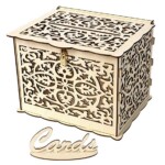 Wedding Card Box, Rustic Hollow Lotus.flower Rustic Hollow Wedding Card Box. Large elegant wooden gift card box with lock and card sign,30 x 24 x 22.5cm/11.81 x 9.45 x 8.86in,can carry more than 255 cards.