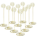Place Card Holders Jofefe Place Card Holders - 10pcs 8.6" Tall Table Card Holders, Table Number Holders, Table Picture Stand, Wire Photo Holder for Place Cards, Wedding Party, Menu Clips (Gold)Place Card Holders. 10pcs 8.6" tall with spiral base keeps 5"x 7"photo upright and stand up sturdy.