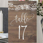 Table Number Double Sided Signs 1-25 Rustic Wood Lights Table Number Double Sided Signs For Wedding Reception, Calligraphy Printed Numbered Card Centerpiece Decoration Setting Reusable Frame Stand 4x6 Size